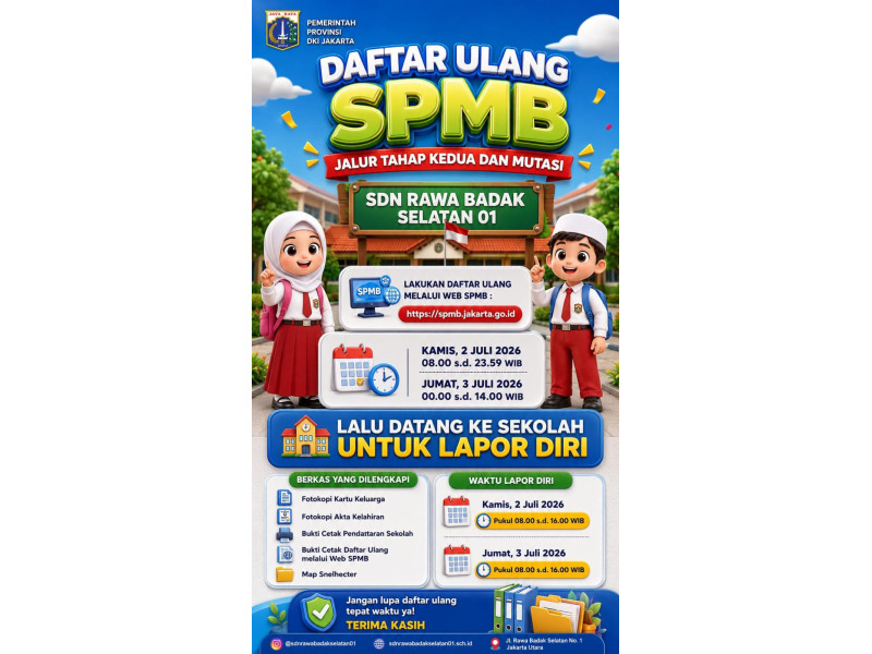 Daftar Ulang SPMB Tahap Kedua dan Jalur Mutasi SDN Rawa Badak Selatan 01 Tahun Ajaran 2026/2027